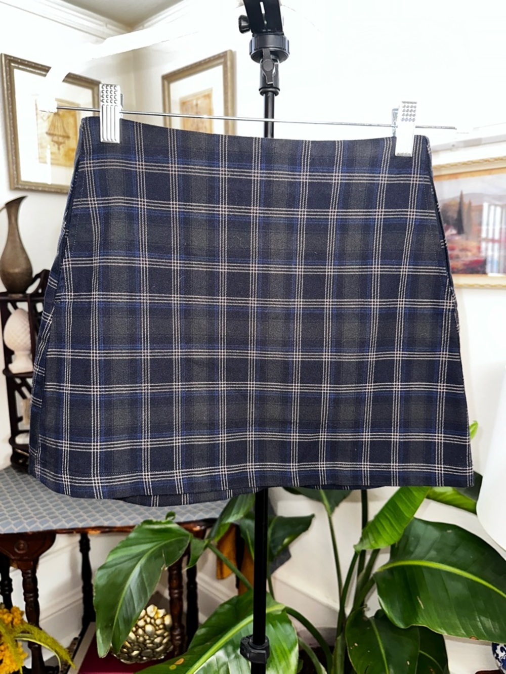 Plaid Mini Skirt in Navy and White